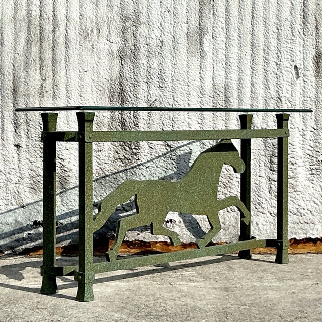 Rustic Vintage Boho Painted Running Horse Console Table For Sale - Image 3 of 7