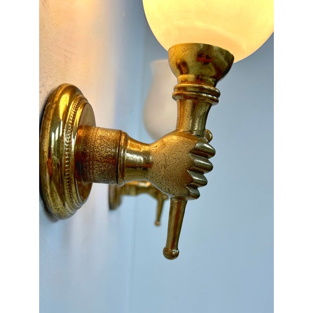 Wall Lights in Brass and Opaline Glass from Maison Jansen, France, 1960, Set of 2 For Sale - Image 6 of 10