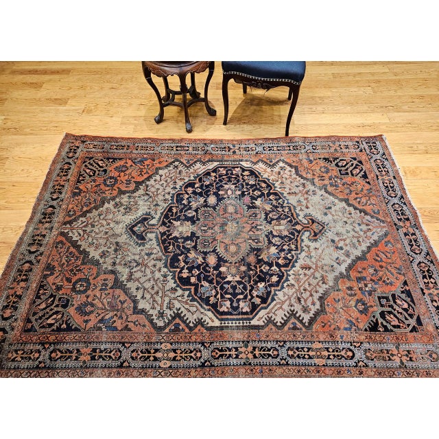 1900 - 1909 Antique Persian Farahan Sarouk Rug, Hand-Knotted Wool, Floral Pattern, Ivory & Brick Red, 5x7 For Sale - Image 5 of 17