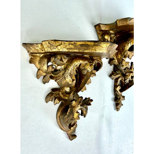 Pair Rococo Carved Giltwood Wall Brackets With Acanthus Scrolls, Italy Early 20th Century For Sale In New York - Image 6 of 18