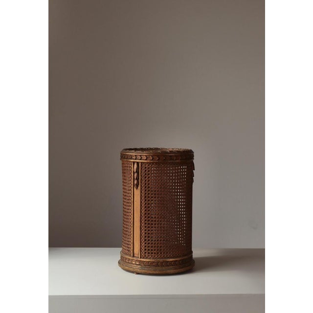 Art Deco Scandinavian Paper Basket in Gilded Wood & Rattan Cane, 1920s For Sale - Image 3 of 11