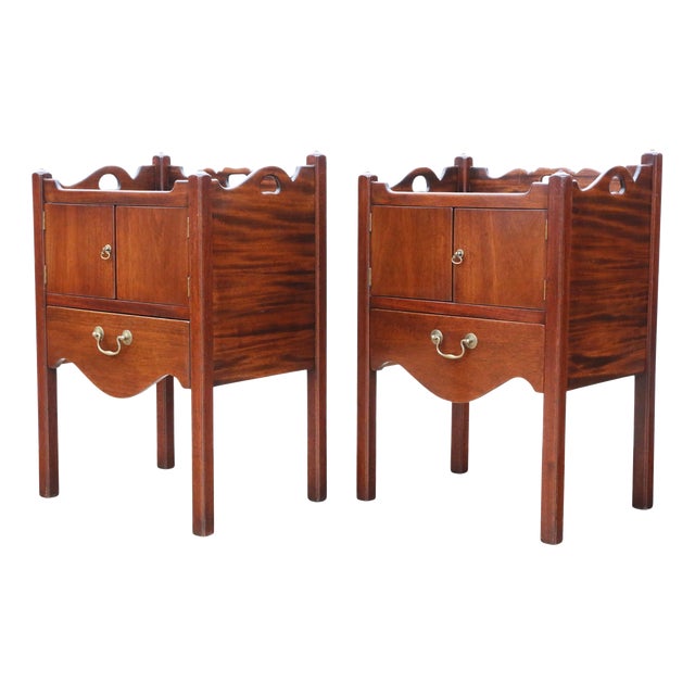 Antique Georgian Revival Mahogany Bedside Tables, 1950s, Set of 2 For Sale