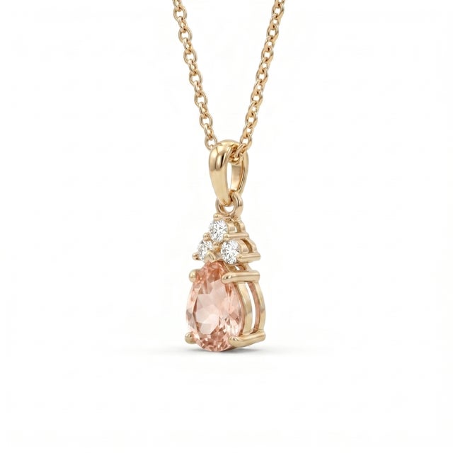Contemporary Natural Morganite Minimalist Pendant, Teardrop Peach Gemstone Dainty Pendant For Sale - Image 3 of 4