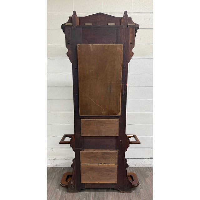 Antique Victorian Eastlake Walnut Hall Tree With Mirror and Hooks and Drawer For Sale - Image 18 of 18