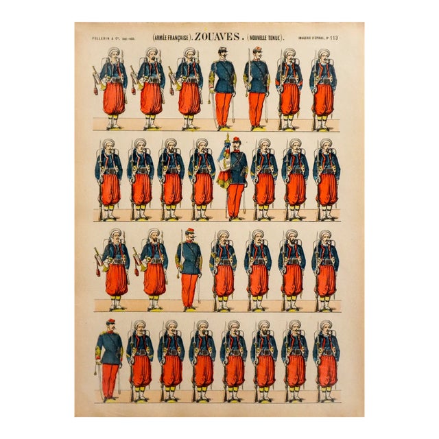 1880s - 1890s French Military Print - Imagerie d'Épinal #113 - Zouaves (Nouvelle Tenue) For Sale