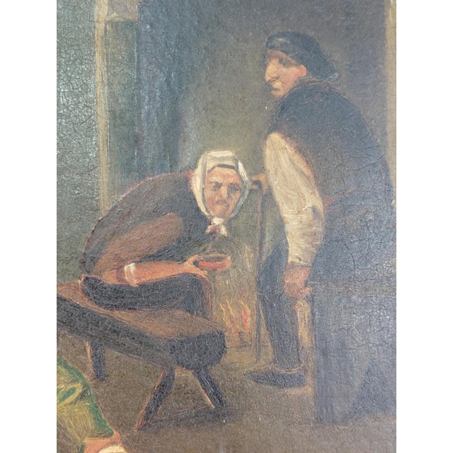 Forest Green Oil on Board Painting After Adriaen Brouwer's "Peasants Brawling Over Cards"..." For Sale - Image 8 of 12
