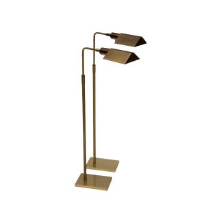 Pair of Antique Brass Library Floor Lamps by Koch + Lowy For Sale