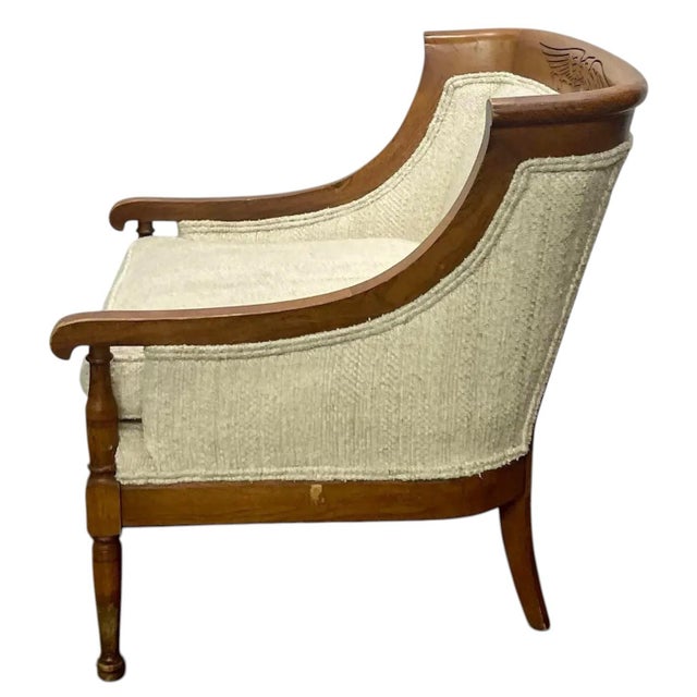 Vintage Traditional American Style Stanton Furniture Mahogany & Textured Slub Upholstery Club Chair For Sale - Image 9 of 12