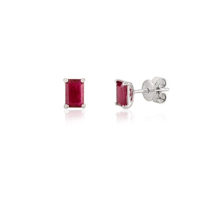 Not Yet Made - Made To Order 14k White Gold Radiant Cut Ruby Gemstone Stud Earrings - 2 Pieces For Sale - Image 5 of 6