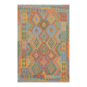 1990s Vintage Kilim Blue Gray Wool Rug - 5'2" X 6'8"