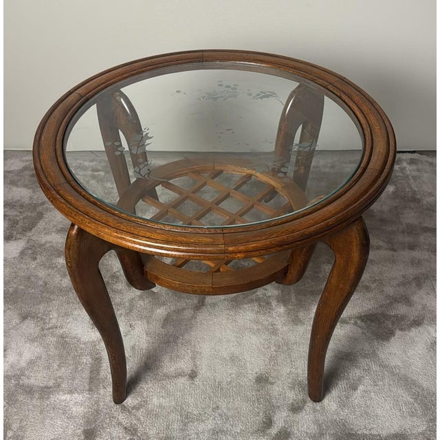 Mid 20th Century Paolo Buffa Style Art Deco Italian Walnut Side Table With Beveled Glass Top For Sale - Image 6 of 18