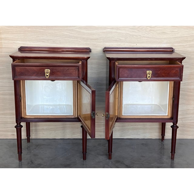 Wood Pair of French Bedside Cabinet Marquetry Nightstand, Circa 1890 For Sale - Image 7 of 9