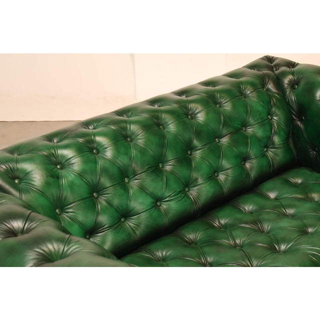 English Chesterfield Style Green Leather Sofa For Sale - Image 3 of 16