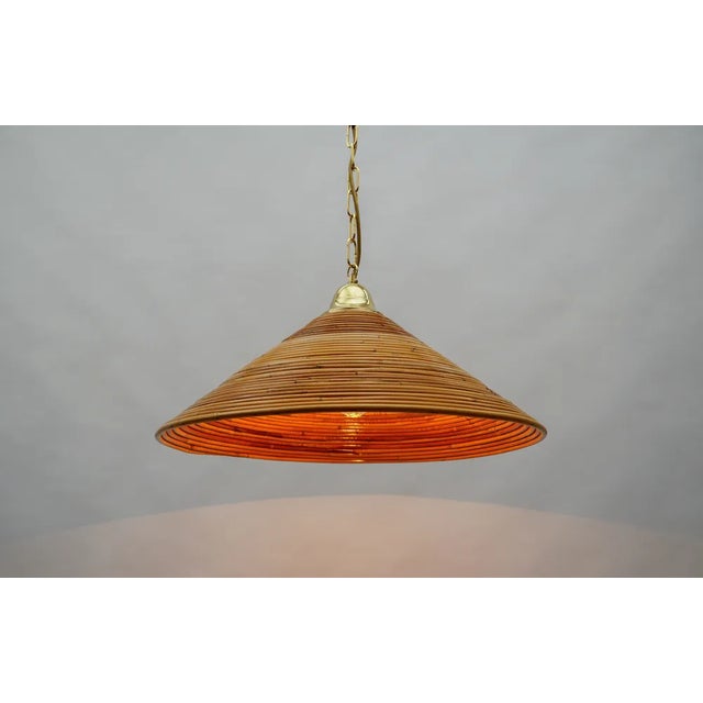 Mid-Century Modern Pendant Light in Rattan and Brass, Italy, 1950s For Sale - Image 10 of 12