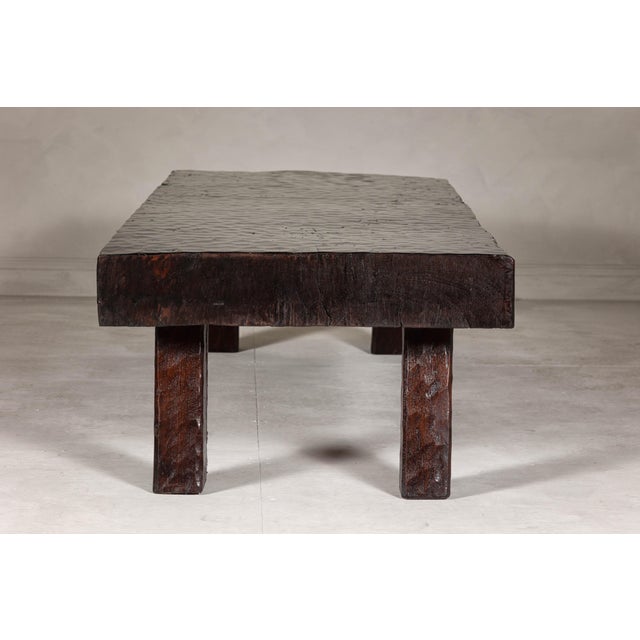 Rustic Rustic and Robust Coffee Table with Honeycomb Patterns and Dark Custom Finish For Sale - Image 3 of 12