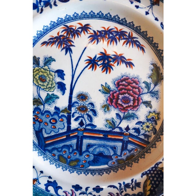 1800s Georgian Davenport Ironstone Dinner Plate Bamboo and Peony Pattern, Early For Sale - Image 10 of 14