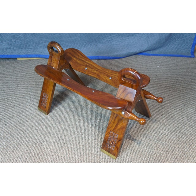 Mid 20th Century Moroccan Leather Saddle Camel Stool Foot Rest Ottoman Pouf Bench Seat For Sale - Image 11 of 14