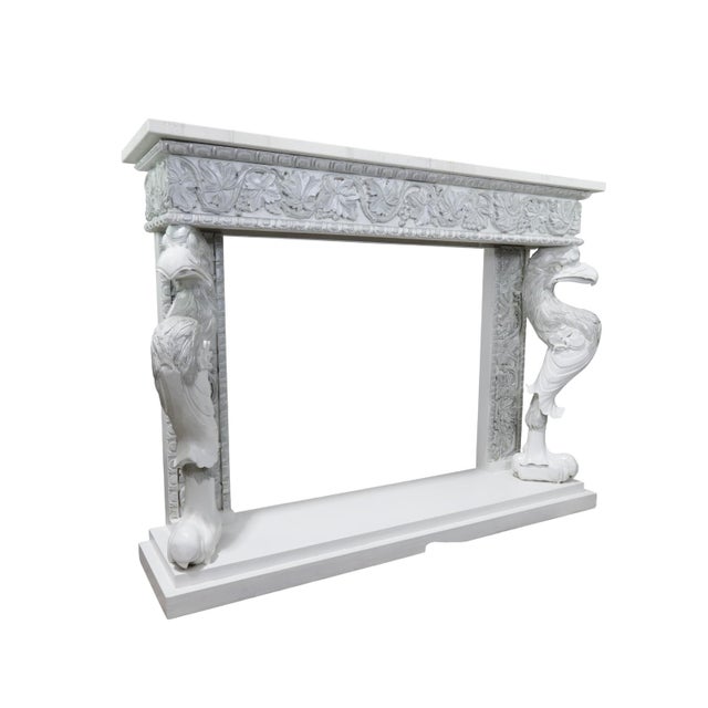 Neoclassical White Console Table With Silver-Gilt Carvings and Mythical Bird Supports For Sale - Image 4 of 16
