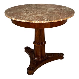 Italian Charles X Style Wood and Pink Marble Round Dining Table, 1930s For Sale