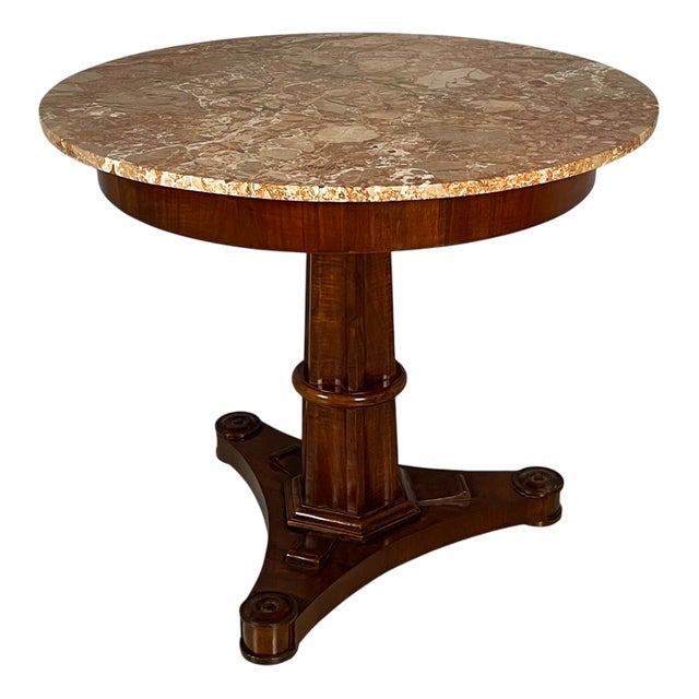 Italian Charles X Style Wood and Pink Marble Round Dining Table, 1930s For Sale
