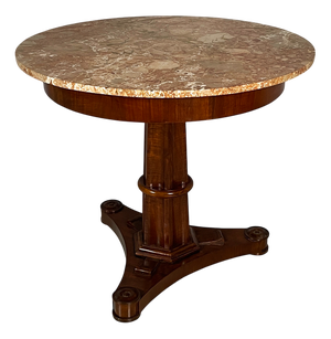 Italian Charles X Style Wood and Pink Marble Round Dining Table, 1930s