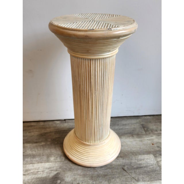 Gabriella Crespi Vintage Split Reed Rattan Pedestal Column - Gabriella Crespi Style Plant Stand For Sale - Image 4 of 13