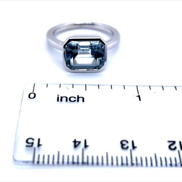 Natural Aquamarine Ring 6.5 14k White Gold 3.21 TCW Certified, Size 6 For Sale - Image 10 of 11