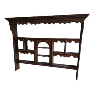 18th C. Antique English Carved Oak Plate Platter Wall Rack For Sale