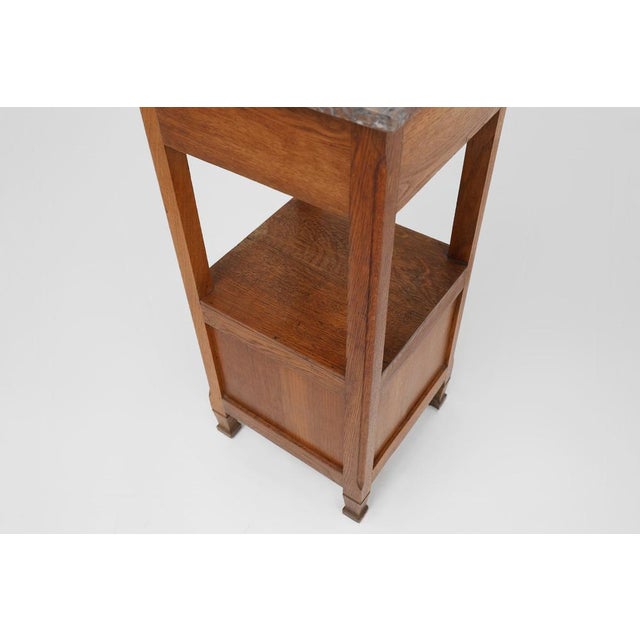 French Art Deco Nightstand in Oak with Pink Marble Top, 1930s For Sale - Image 9 of 14