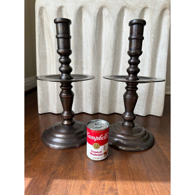 Art Deco Vintage Monumental 16” Bronze Candlestick Holders -a Pair For Sale - Image 3 of 18