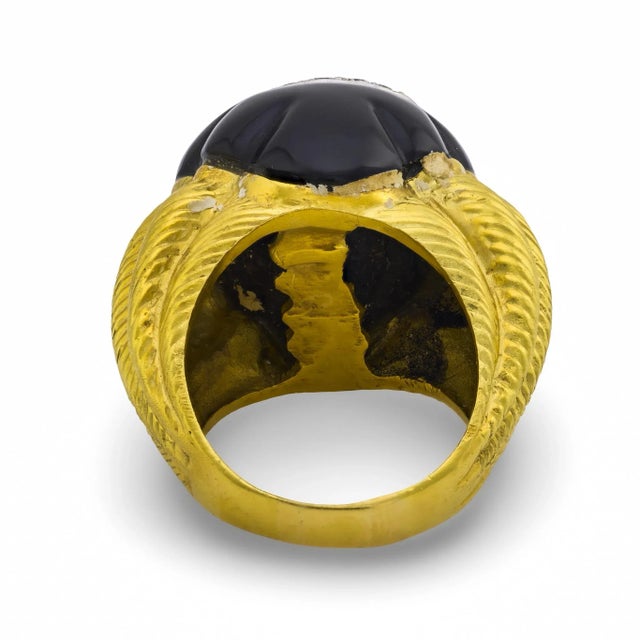 Mid 20th Century Maz Diamond Onyx 18k Yellow Gold Cocktail Ring, Size 9 For Sale In Los Angeles - Image 6 of 6