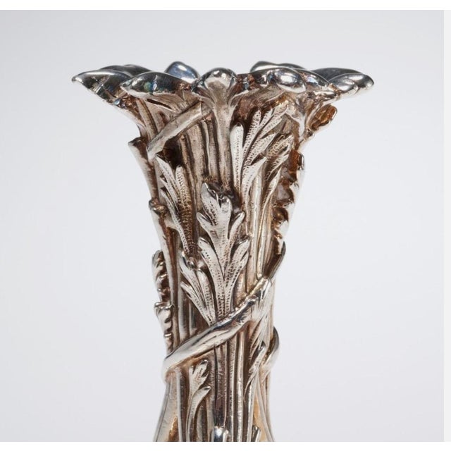 Metal Pair Vintage Christofle Silver-Plate Radish Bud Vases | French Art Nouveau Style For Sale - Image 7 of 9