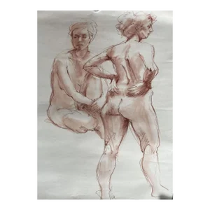 Two Women (Contemporary Female Figurative Nude Drawing), Lue Isaac