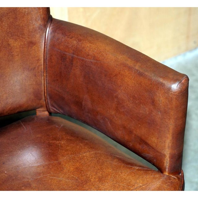 Brown Hand-Dyed Brown Leather Halo Barrel Back Dining Chairs from Heritage, Set of 4 For Sale - Image 8 of 18
