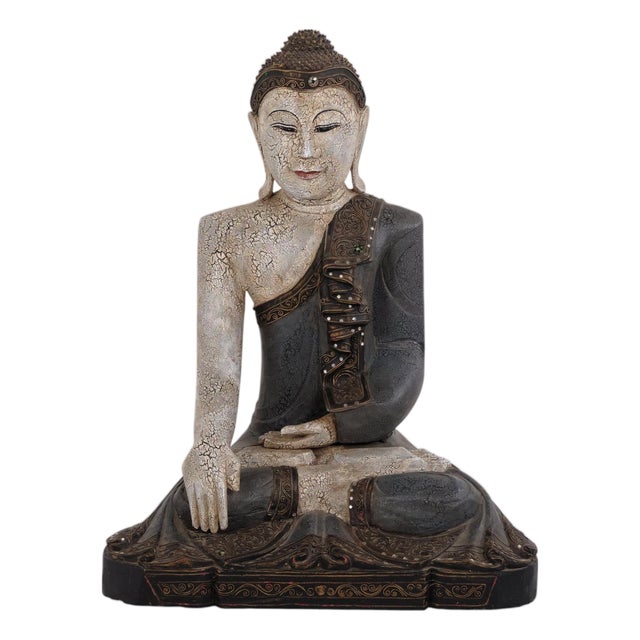 Buddha Figure in Carved Wood, Thailand, 1920 For Sale