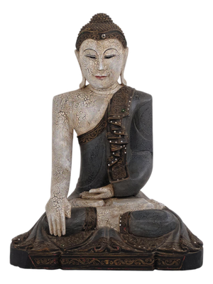 Buddha Figure in Carved Wood, Thailand, 1920