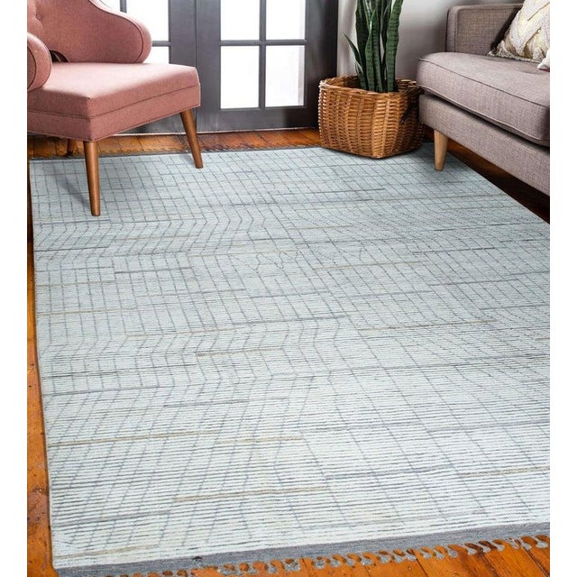 Textile 9x12 Ivory Hand-Knotted Wool Linear Gridwork Geometric Modern Carpet Rug For Sale - Image 7 of 9