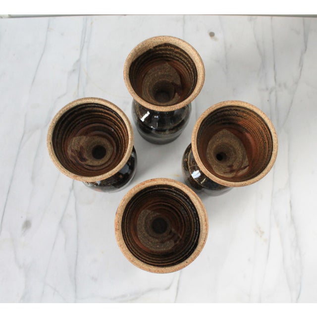 Charcoal Vintage Studio Art Pottery Goblets - Set of Four For Sale - Image 8 of 10