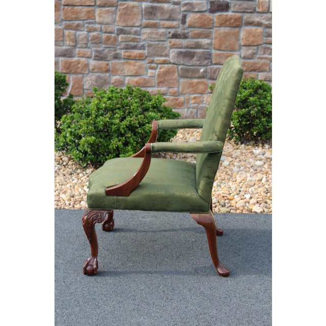 2000 - 2009 Southwood Mahogany Library Chair With Green Silk Upholstery For Sale - Image 5 of 18