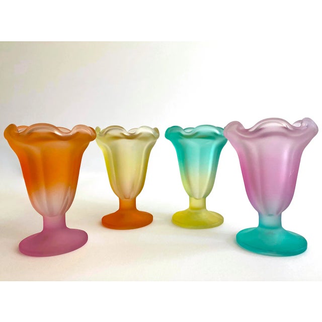Vintage Mid Century Modern Frosted Glass Multicolor Pastel Parfait Tulip Dessert Cups - Set of 4 For Sale - Image 13 of 13