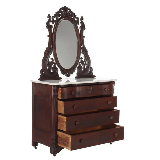 Antique Belter School Rococo Revival Carved Flame Mahogany Mirrored Dresser For Sale - Image 18 of 18