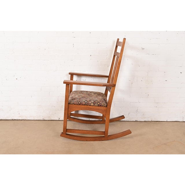 Stickley Harvey Ellis Collection Mission Arts & Crafts Inlaid Oak Rocking Chair For Sale - Image 10 of 13