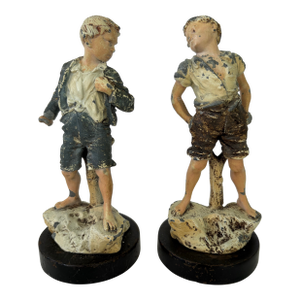 Carl Kauba Antique Handpainted Signed Metal Angry Boys Sculptures/Statues
