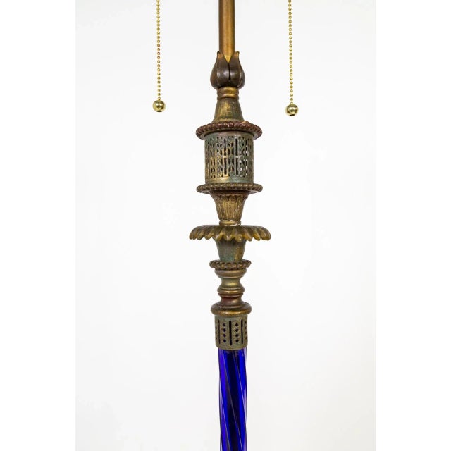 Early 20th Century Cobalt Blue Glass Floor Lamp With Anglo-Indian Details For Sale - Image 4 of 12
