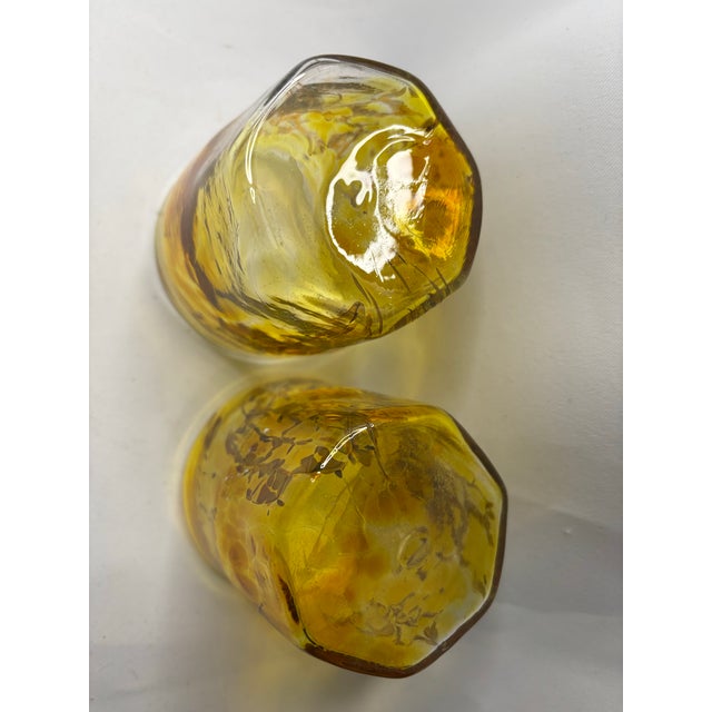 Vintage Murano Goti De Fornasa Amber Yellow & Brown Swirl Art Glass Tumblers — Pair For Sale In New York - Image 6 of 12