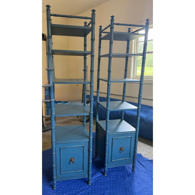 Beautiful pair of St. Barts Étageres by Somerset Bay, part of the Modern History collection, finished in Blueberry Crisp....