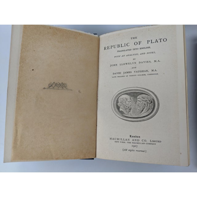 Paper Antique Plato Phaedo 1875 & Republic 1907 Blue Green Gold Gilt Books - Pair For Sale - Image 7 of 18