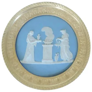 19th Century Wedgwood Jasperware Plaque Classical Altar Scene Mounted in Gilt Bronze Frame
