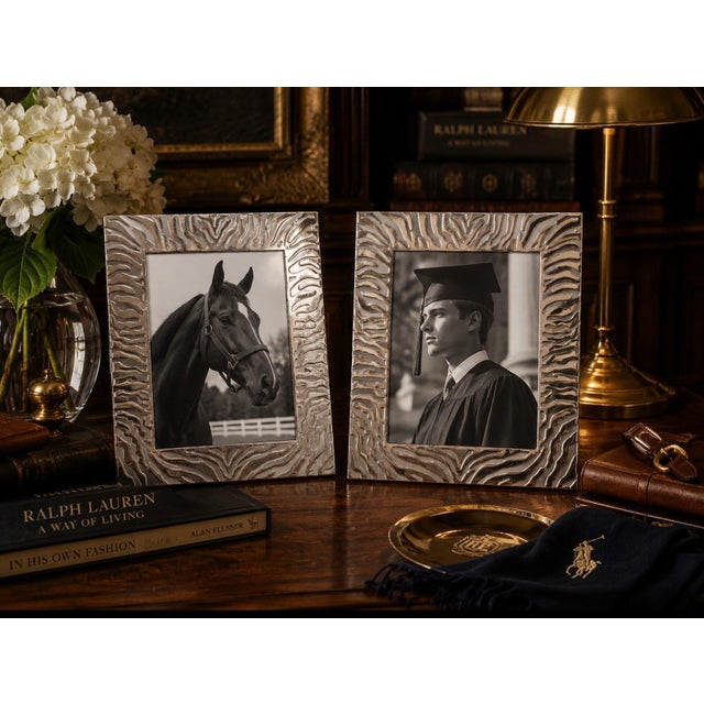 Hollywood Regency Pair of Zebra‑Pattern Silverplate Frames, 5.5” X 8” With Velvet Backing. Great for Palm Beach Regency & Grandmillennial Decor - See Pics For Sale - Image 3 of 7