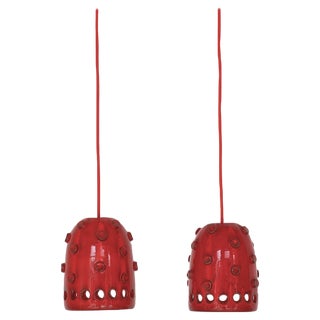 Danish Modern Red Ceramics Pendants attributed to Jette Hellerøe for Axella Studio, 1970s, Set of 2 For Sale